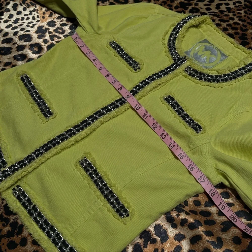 Michael Kors Neon Yellow Denim Chain Detailed Jacket